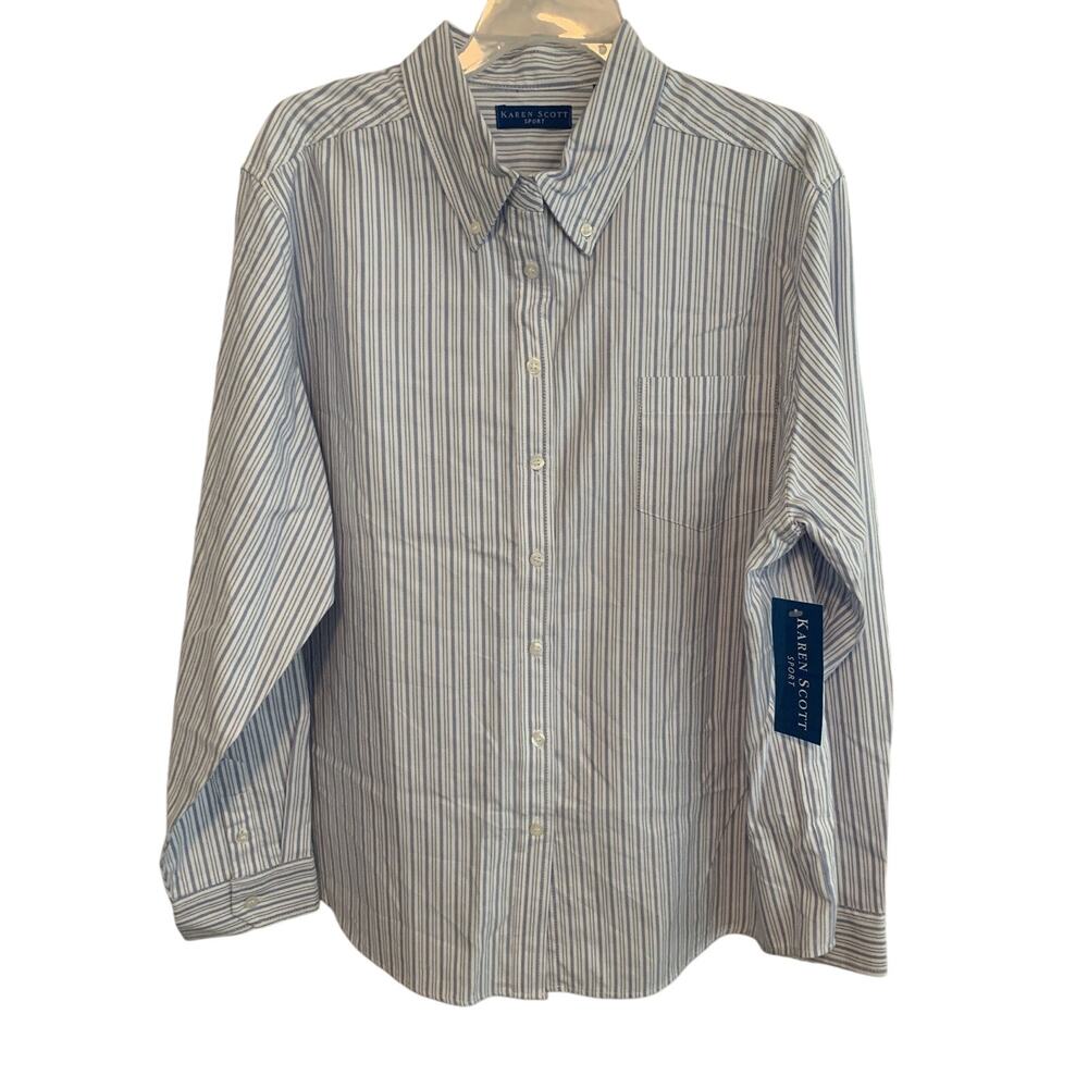 Karen Scott Sport NWT Women’s Button-up Blue/white stripe LS Shirt Size XL
